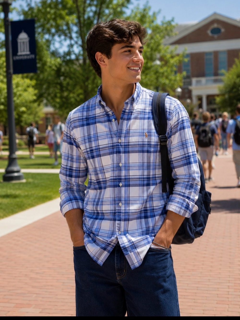 Polo Ralph Lauren Shirt Blue Plaid Oxford Long Sleeve Button Down Pony Mens S